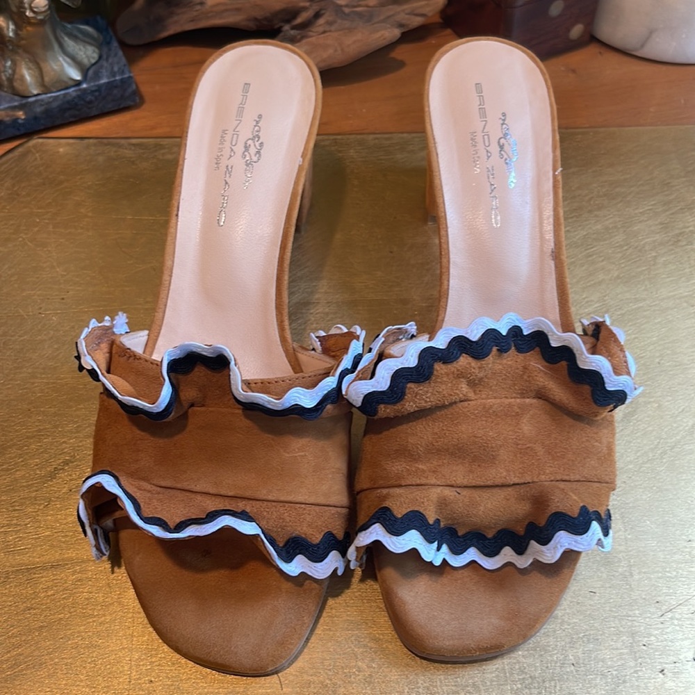 Brenda Zaro Suede Ruffle Heeled Sandals | Worn Once!